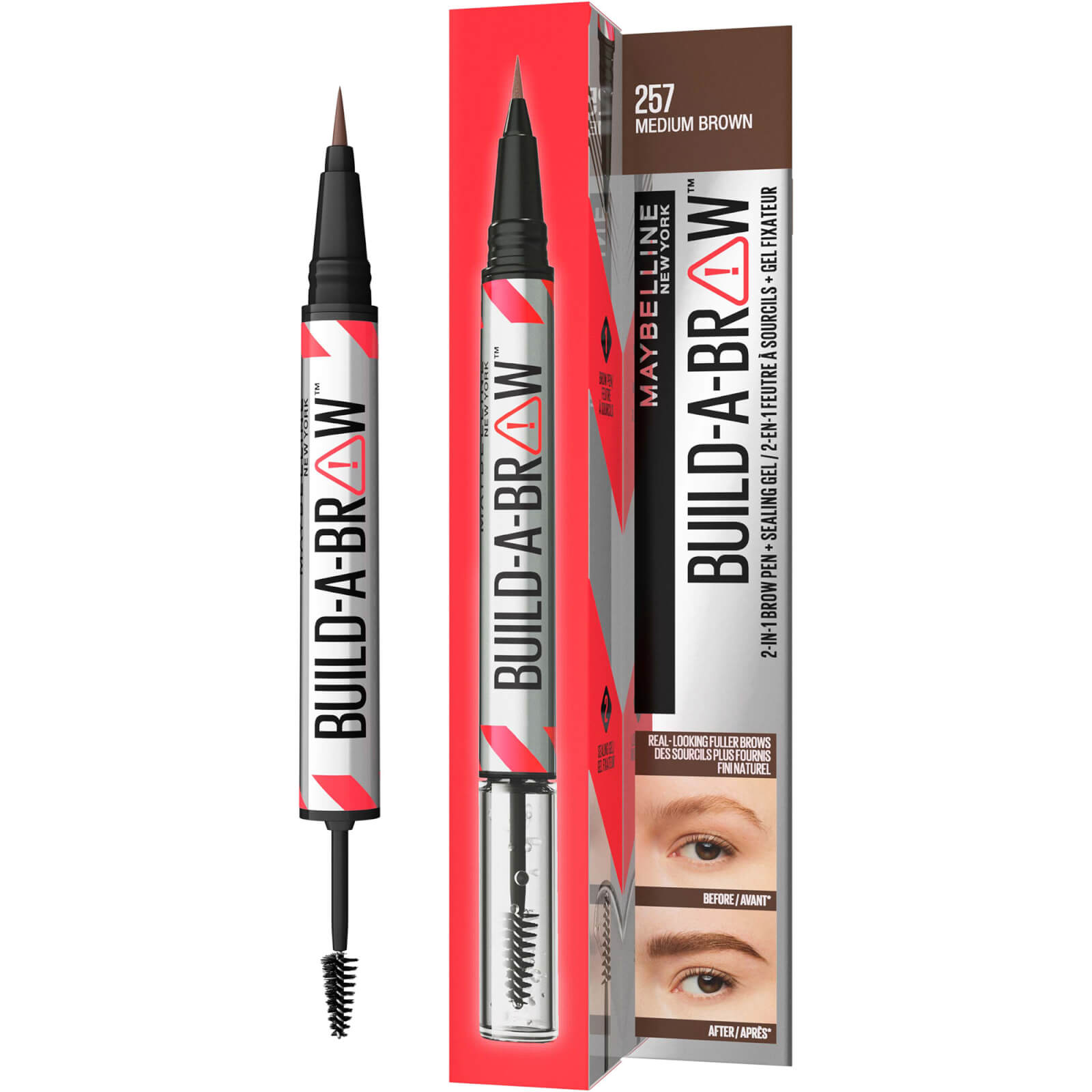 Maybelline Build-A-Brow 2 Easy Steps Eye Brow Pencil and Gel (Various Shades) - Medium Brown