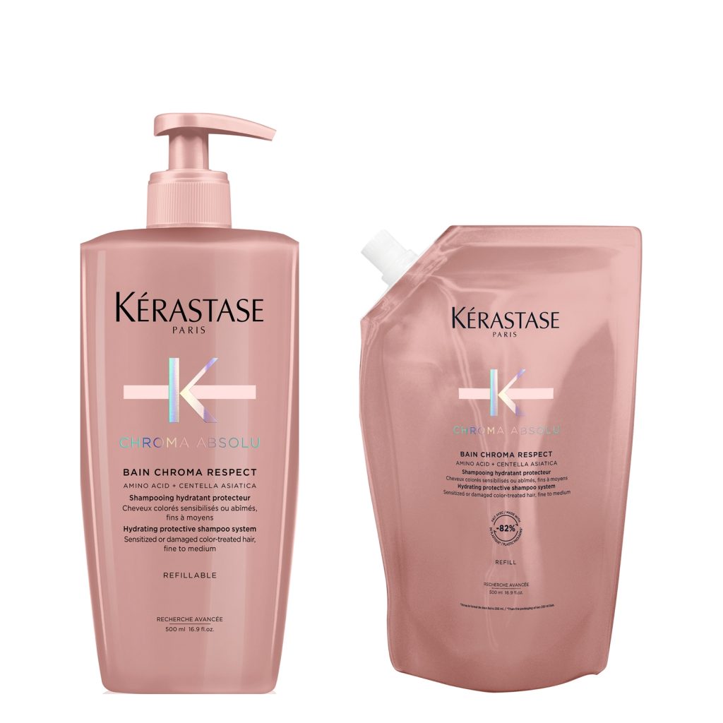 Kérastase Chroma Absolu Refillable Shampoo and Refill Pouch Duo for Medium-Thick Colour Treated Hair with Hyaluronic Acid 500ml