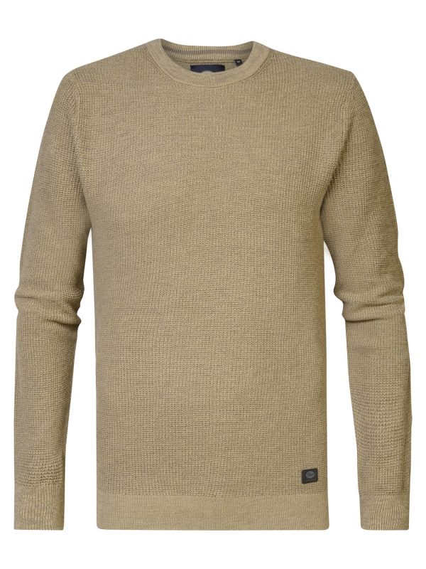 Petrol M-3040-kwr225 Knitwear Round Neck Basic Trui 7140 Oak