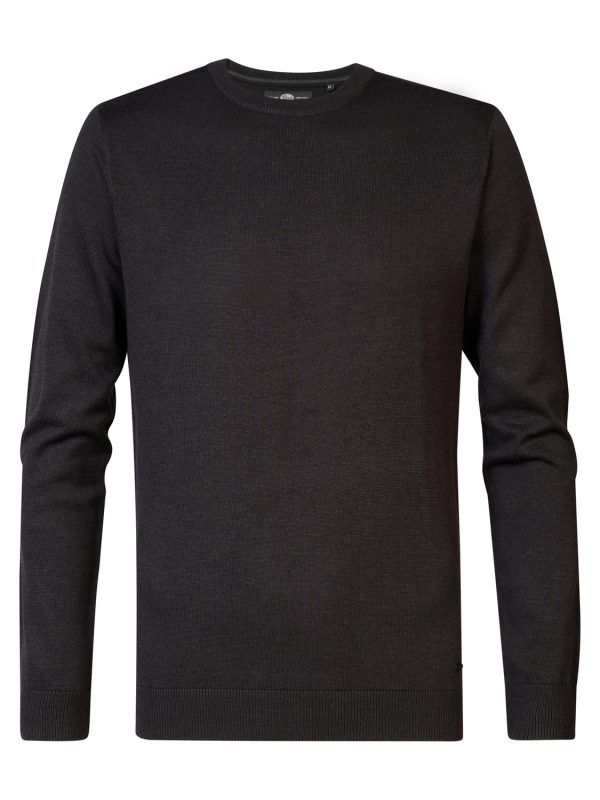 Petrol M-3040-kwr201 Knitwear Round Neck Basic Trui 9091 Dark Black