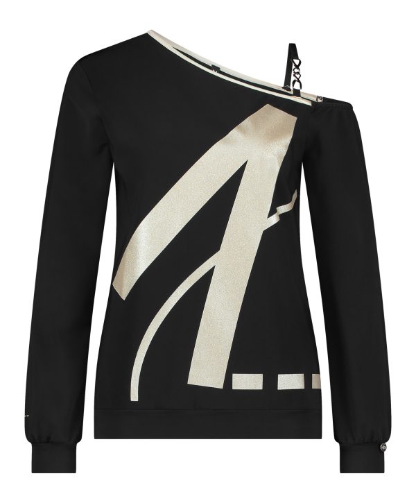 Zip73 Female Sweaters Sweater Cross Zwart/champagne W24/619/02/001