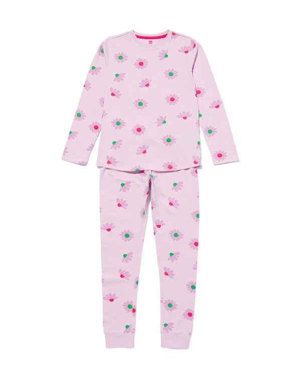 HEMA Kinder Pyjama Stretch Katoen Bloemen Lila (lila)