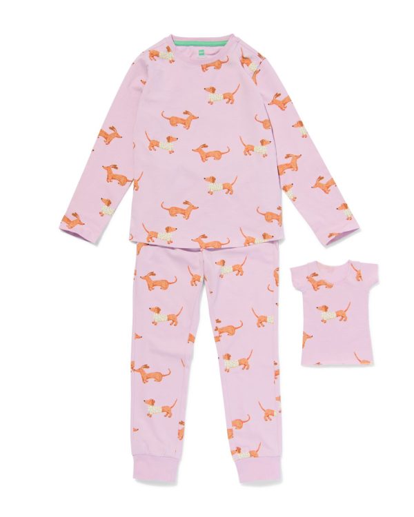 HEMA Kinderpyjama Stretch Katoen Hond En Poppennachtshirt Lila (lila)