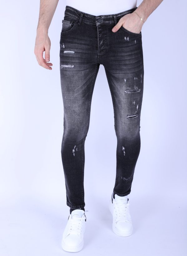 Local Fanatic Slim fit stone wash jeans met gaten 1102