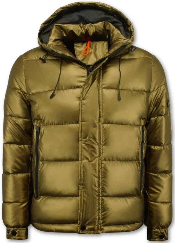 Enos Goudkleurige puffer jas met capuchon