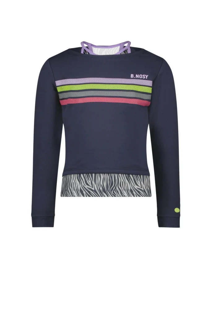 B.Nosy Meisjes sweater met losse top stripes navy