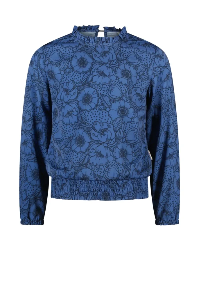 B.Nosy Meisjes blouse met flowerprint en gesmokte tailleband great flower