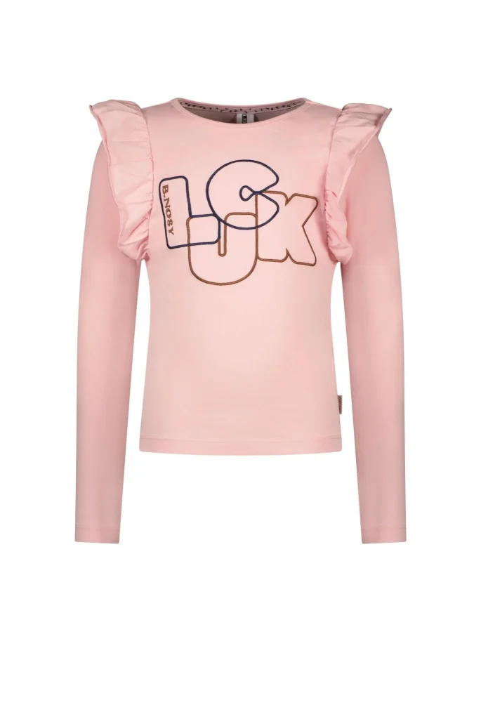 B.Nosy Meisjes shirt met geborduurde print luck coral blush