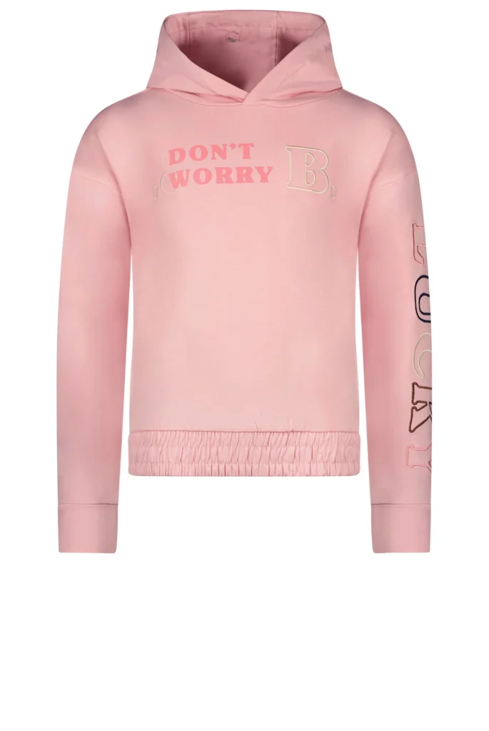 B.Nosy Meisjes hoodie met geborduurd b.lucky coral blush