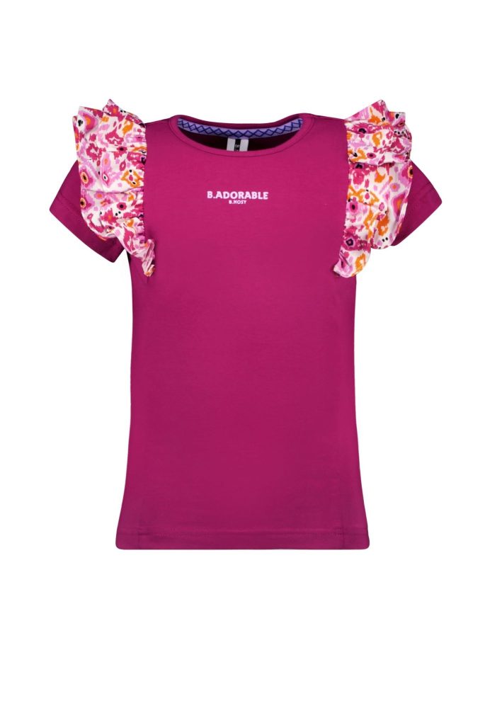 B.Nosy Meisjes t-shirt met contrast ruches festival fuchsia