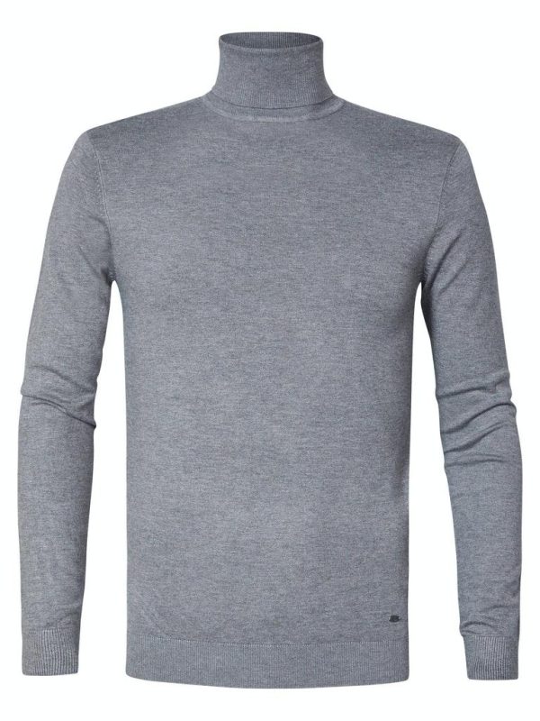 Petrol M-noos-kwc001 Knitwear Collar Basic Trui 9046 Light Slate Melee