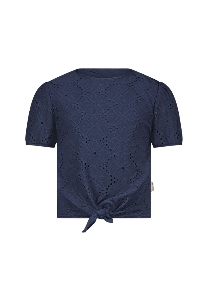 B.Nosy Meisjes t-shirt met knoop en pofmouwen navy