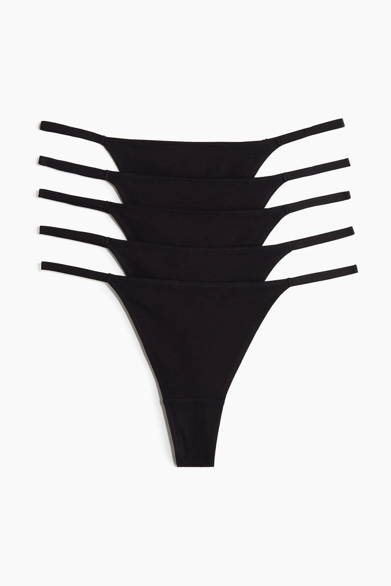 H & M - Set van 5 slips - Thong - Zwart