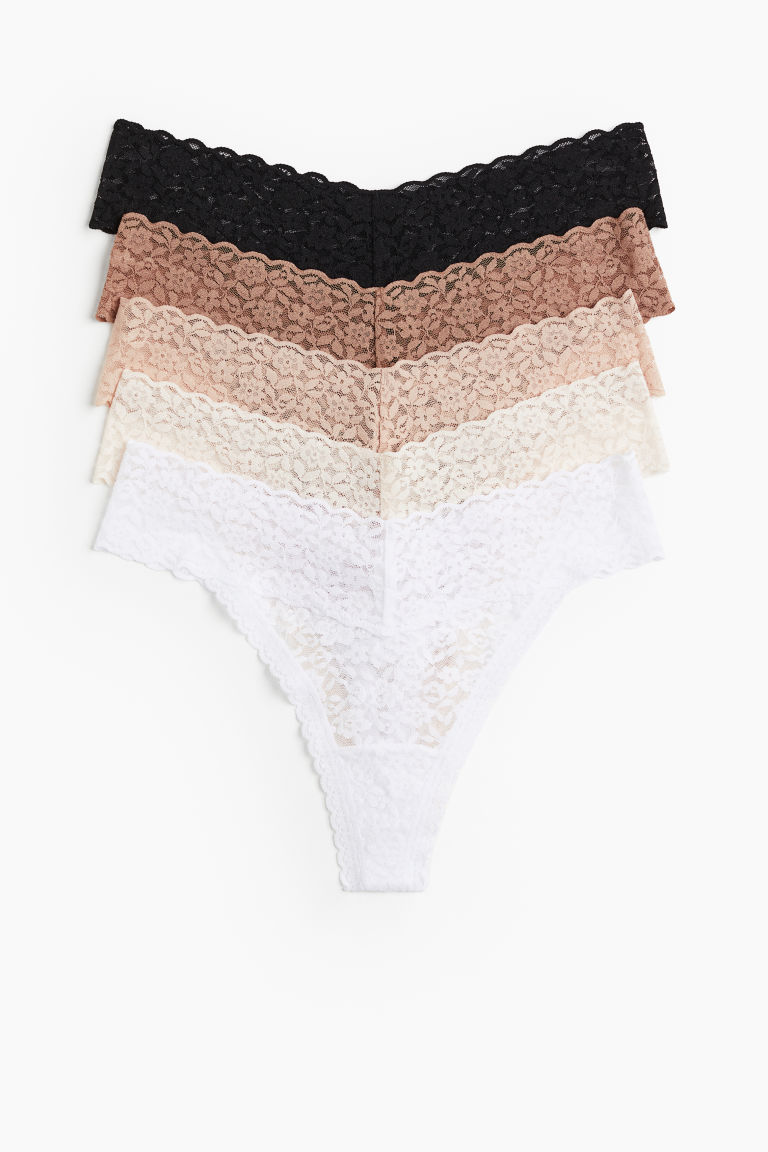 H & M - Set van 5 kanten slips - Thong - Wit