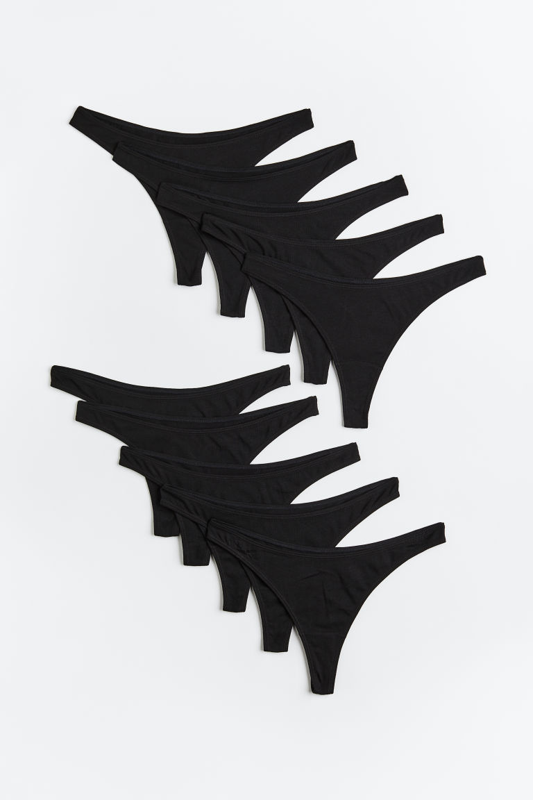 H & M - Set van 10 katoenen slips - Thong - Zwart