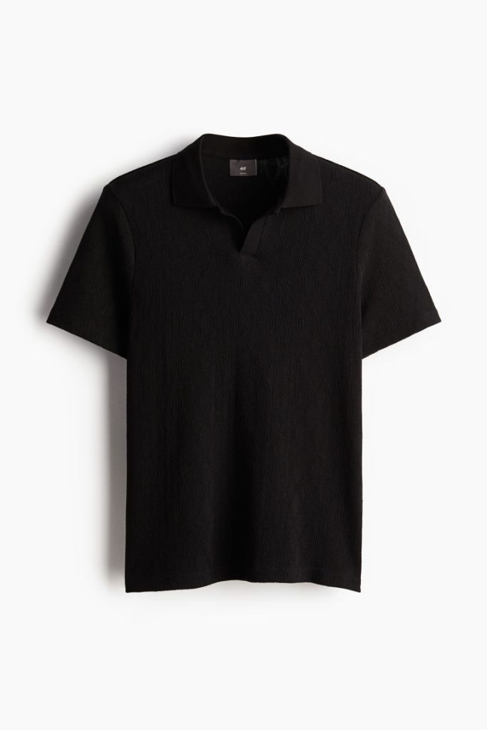 H & M - Poloshirt van structuurtricot - Slim Fit - Zwart