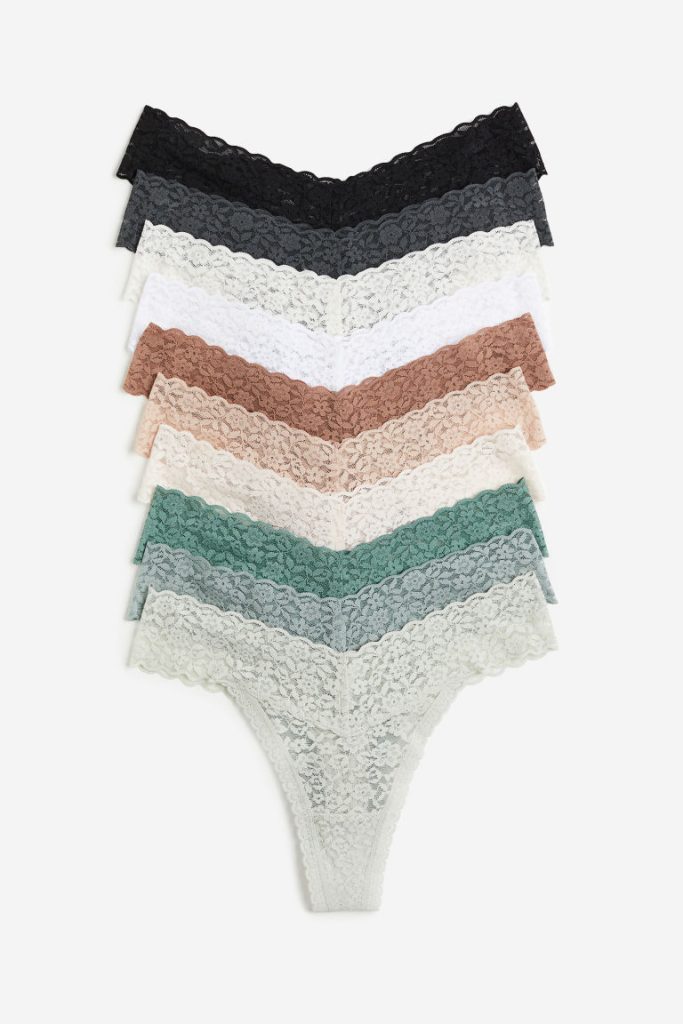 H & M - Set van 10 kanten slips - Thong - Groen