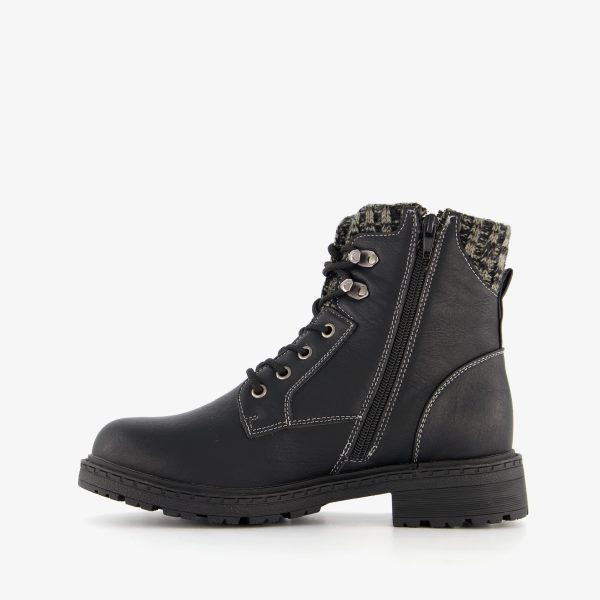 Blue Box dames veterboots zwart met gebreid detail