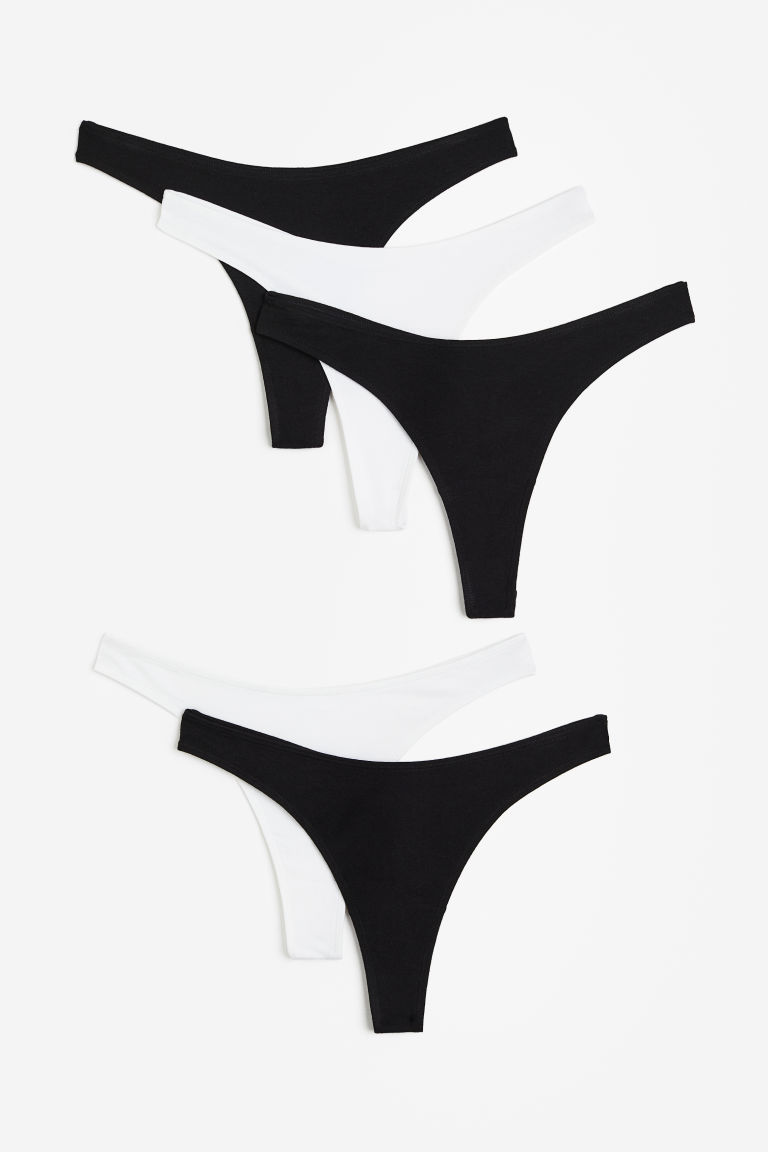 H & M - Set van 5 katoenen slips - Thong - Wit