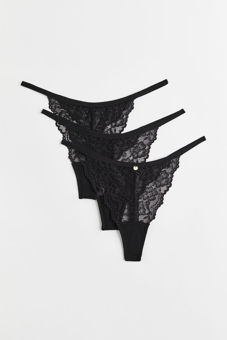 H & M - Set van 3 kanten slips - Thong - Zwart