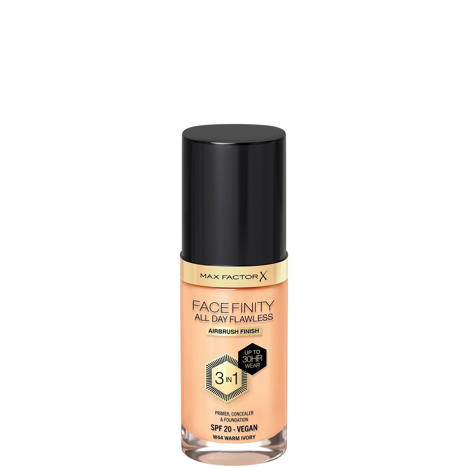 Max Factor Facefinity All Day Flawless 3 in 1 Vegan Foundation 30ml (Various Shades) - W44 - WARM IVORY