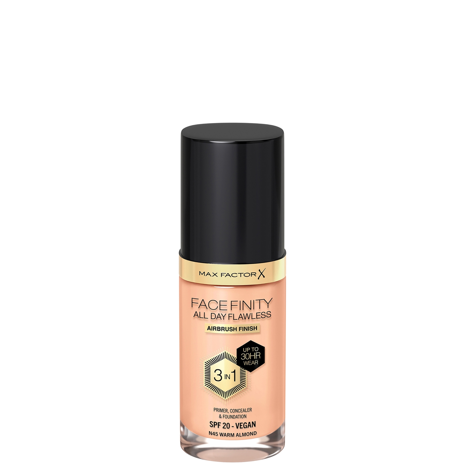 Max Factor Facefinity All Day Flawless 3 in 1 Vegan Foundation 30ml (Various Shades) - N45 - WARM ALMOND