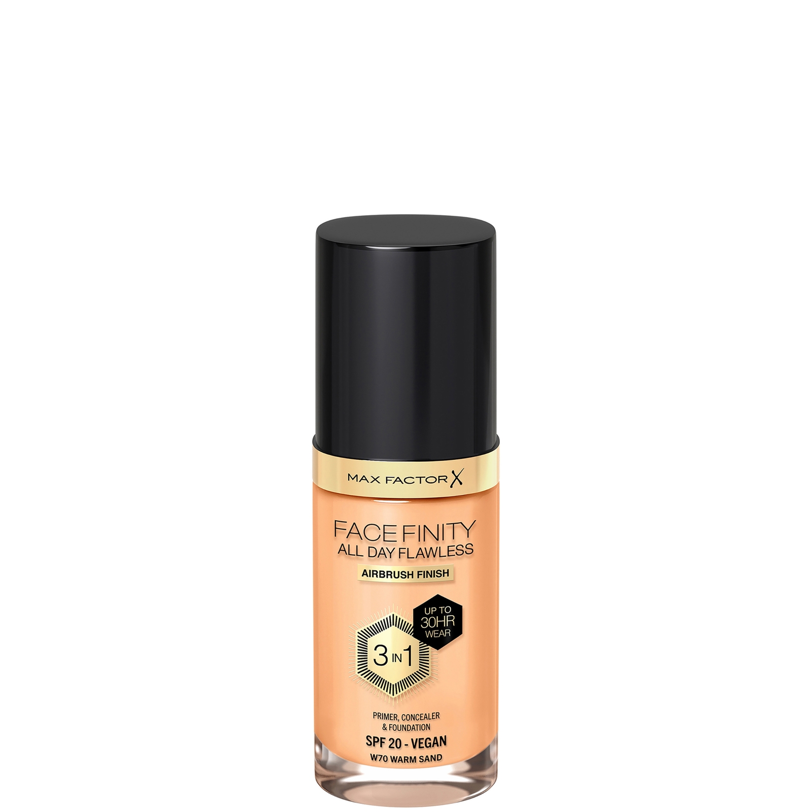 Max Factor Facefinity All Day Flawless 3 in 1 Vegan Foundation 30ml (Various Shades) - W70 - WARM SAND