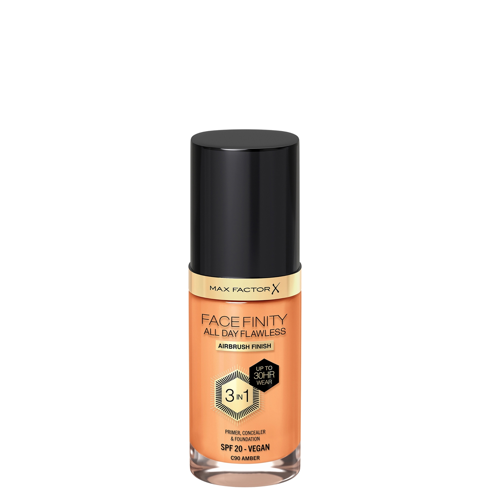 Max Factor Facefinity All Day Flawless 3 in 1 Vegan Foundation 30ml (Various Shades) - C90 - AMBER