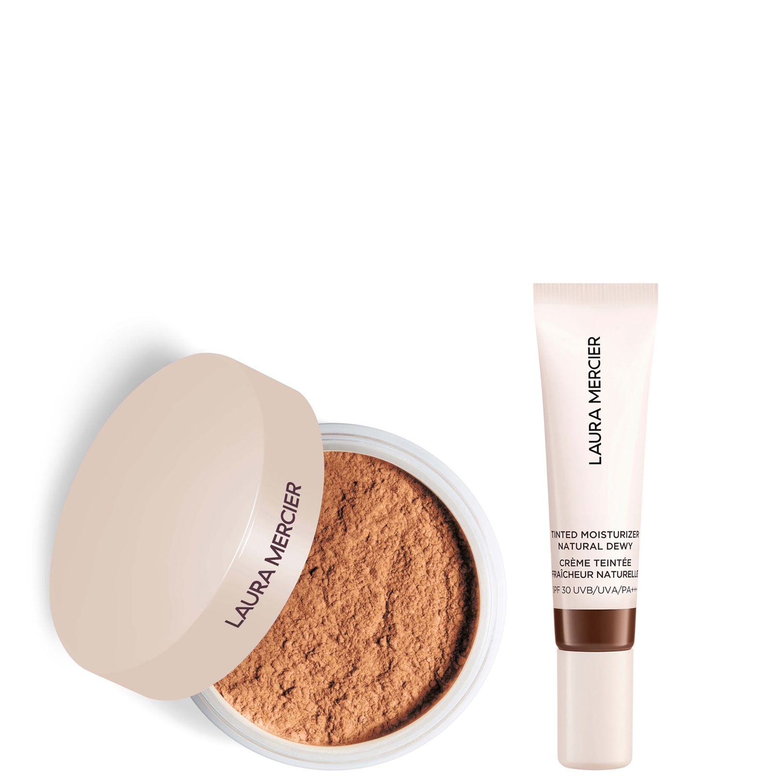 Laura Mercier Mini Translucent Loose Setting Powder Ultra Blur and Travel Size Tinted Moisturiser Dewy Duo (various shades) - 7N Mahogany