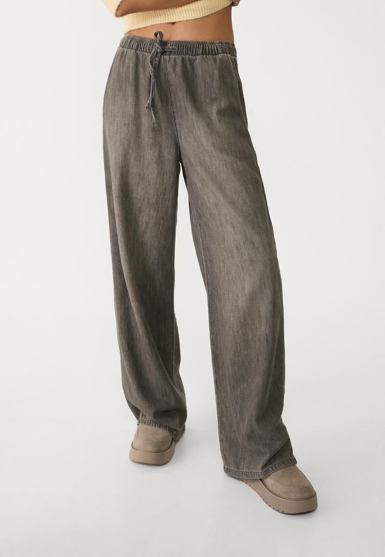 Stradivarius Lange soepelvallende jeans  DONKERGRIJZE DENIM WASSING XL