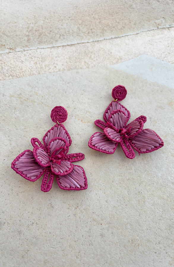 Flower Raffia Oorbellen Handmade Roze
