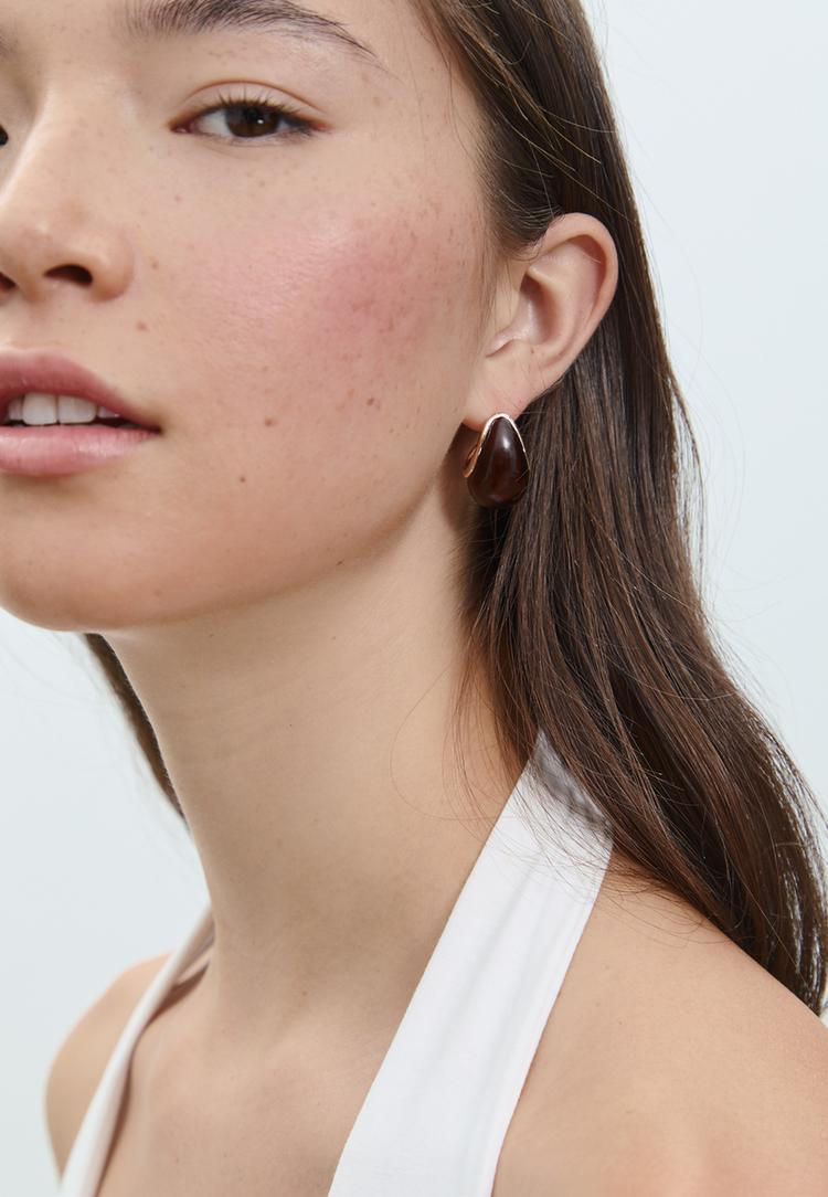 Stradivarius Set van 3 mini volume oorbellen  Bruin OS