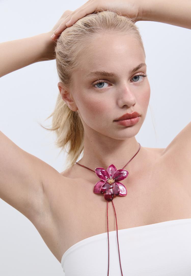 Stradivarius Ketting koord orchidee bloem  Fuchsia OS