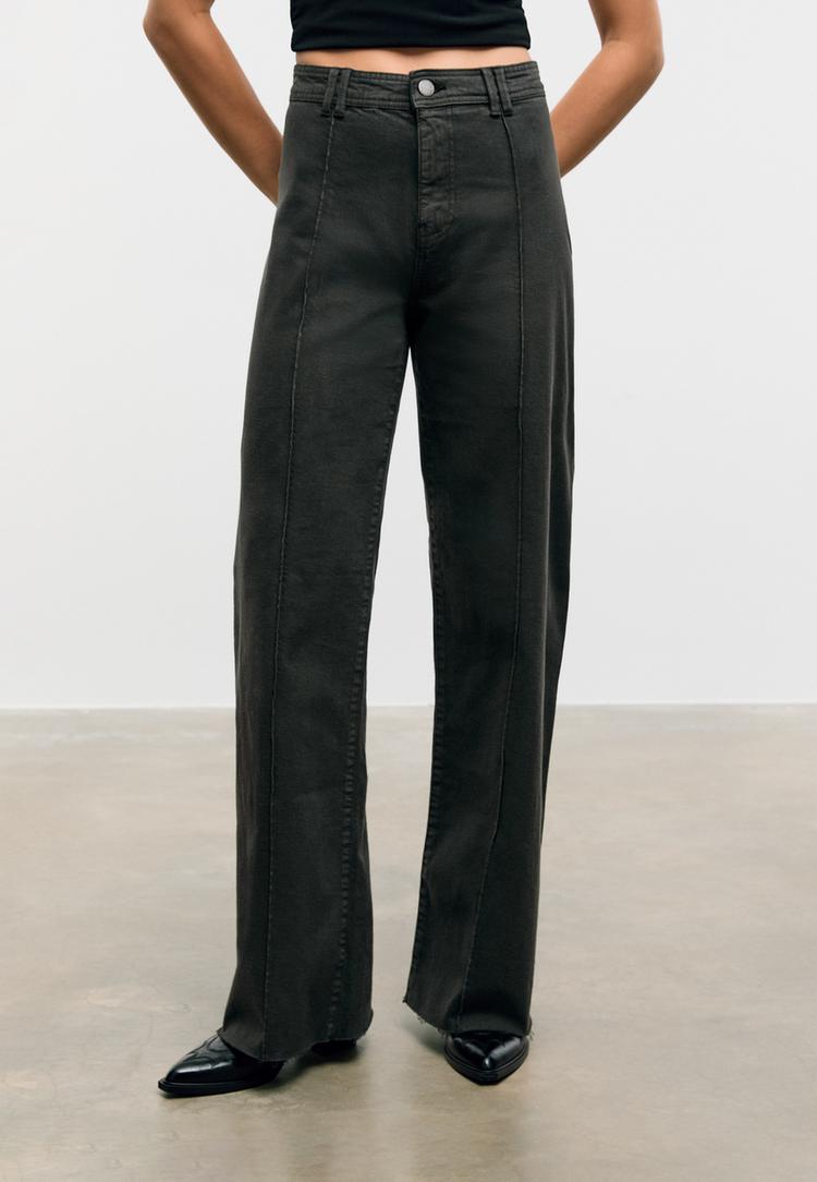 Stradivarius D63 Jeans met wijde pijpen en naden   38