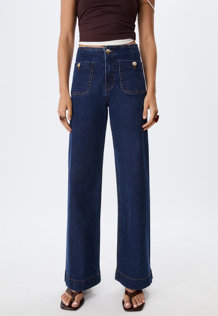 Stradivarius D77 minimalistische jeans met zakken  VERBLEEKTE DENIM WASSING 36