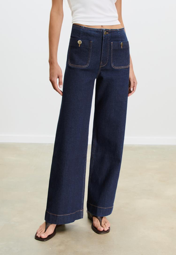 Stradivarius D77 minimalistische jeans met zakken  OVERGEVERFDE DENIM WASSING 32