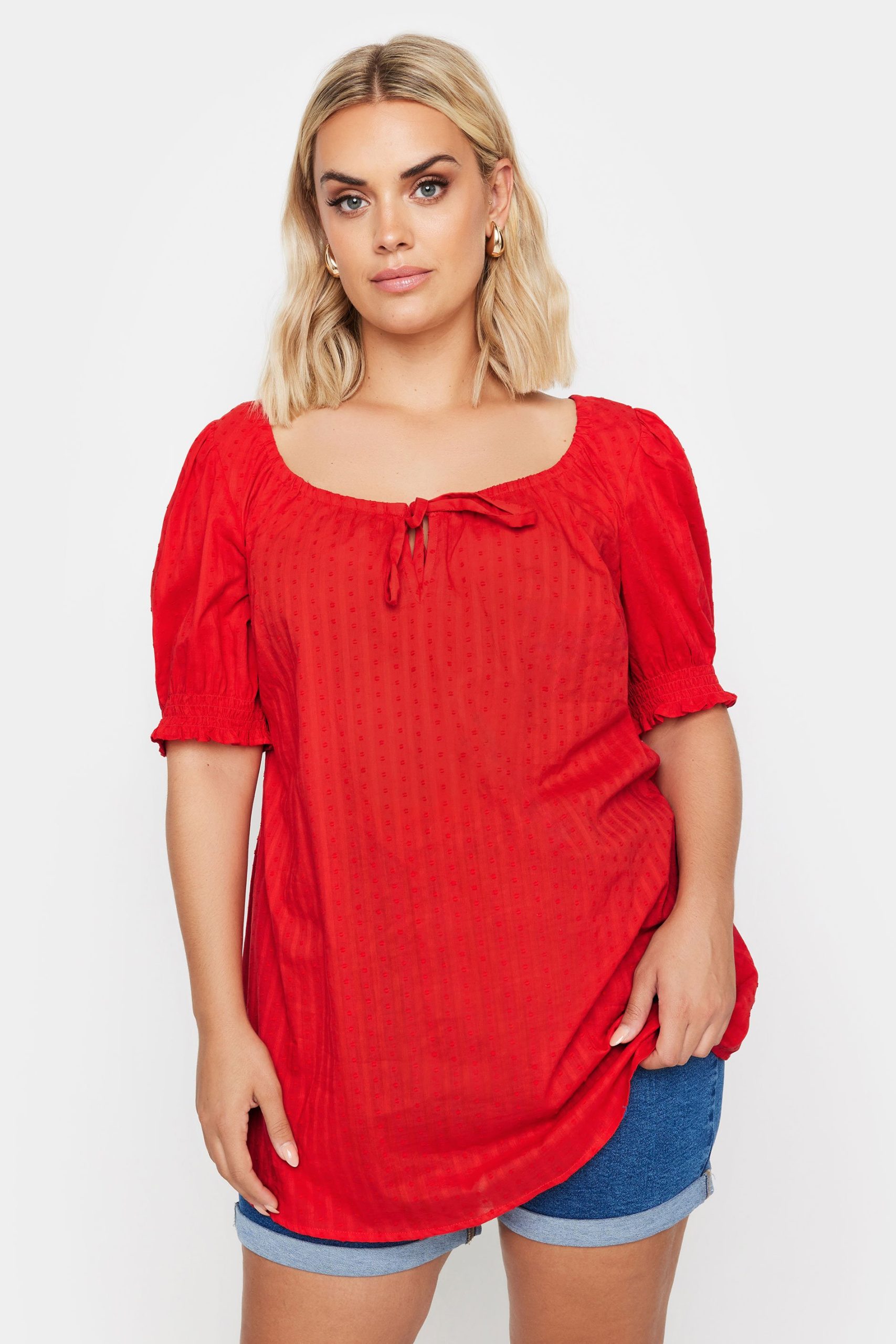 Yours Blouse Met Dobby Textuur En Strikdetail In Rood