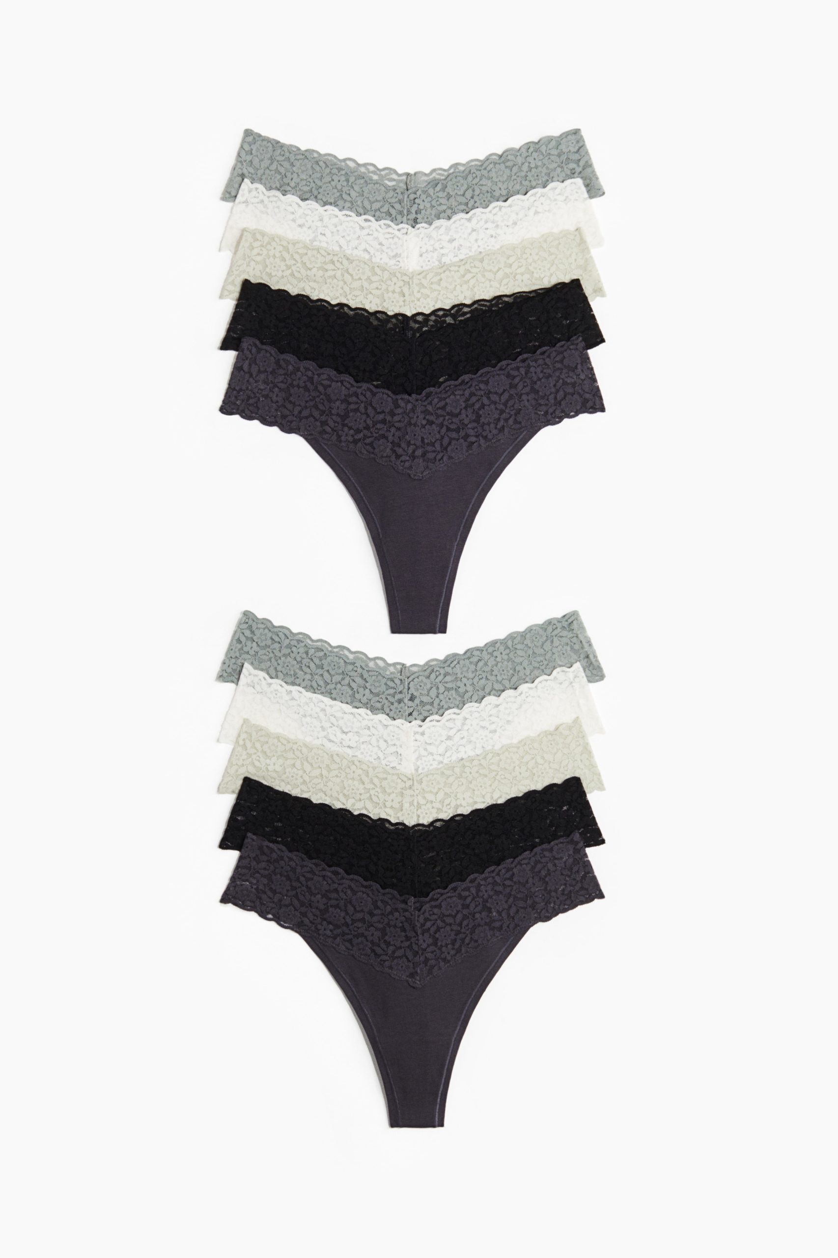 H & M - Set van 10 kanten slips - Thong - Grijs