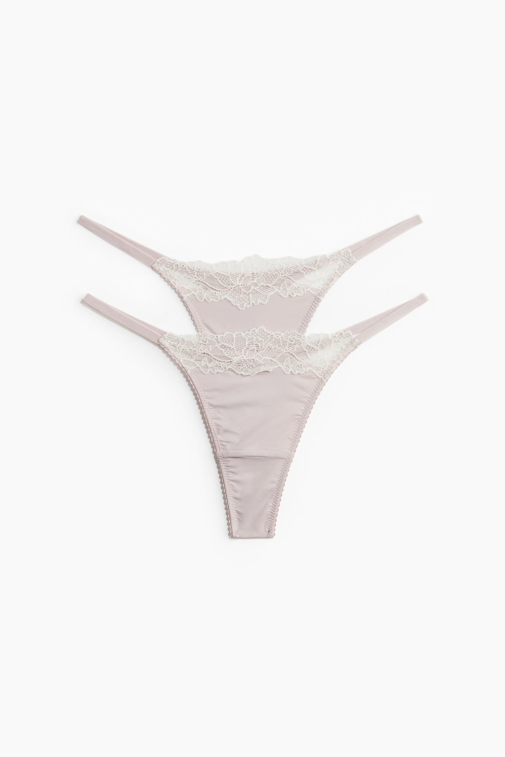 H & M - Set van 2 slips van microvezel en kant - Thong - Roze