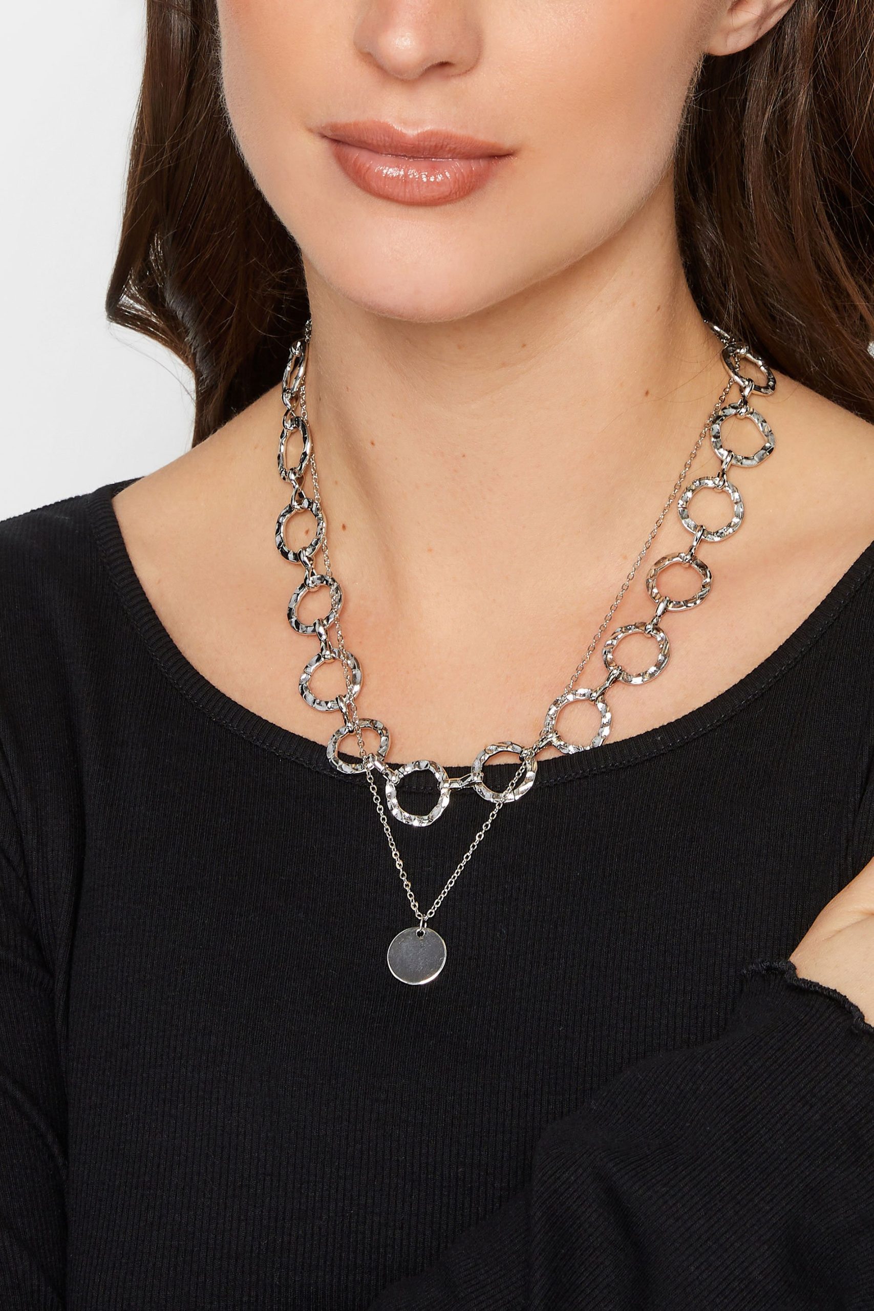 Set Van 2 Paar Kettingen Met Cirkelvormige Hangers In Zilver