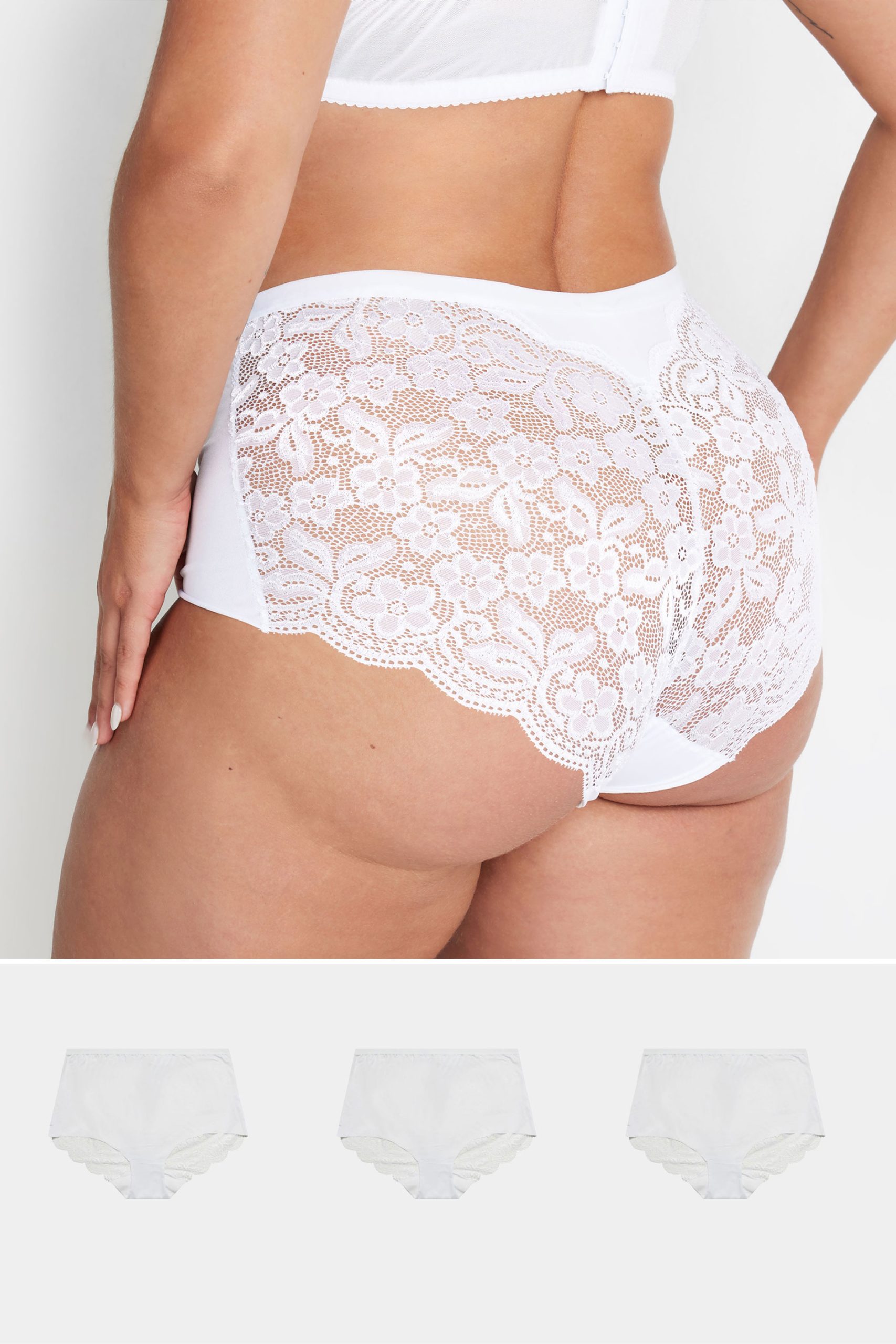 Yours Set Van Drie Paar Tailleslips Met Bloemenkant Aan De Achterkant In Wit