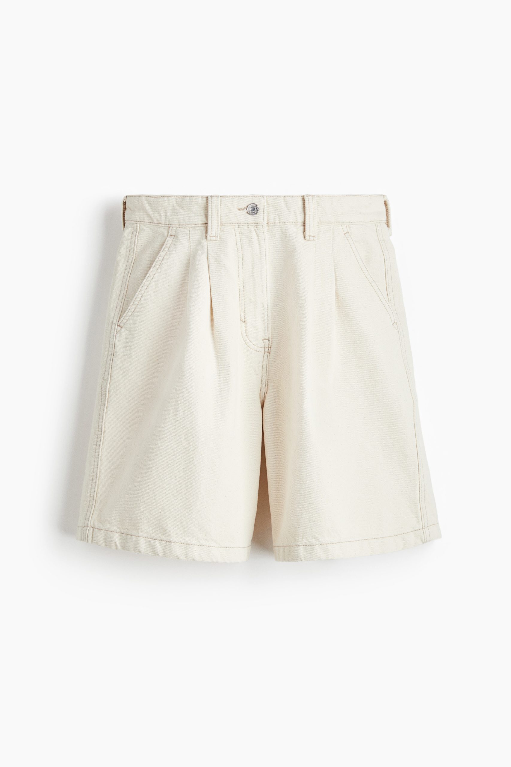 H & M - Denim bandplooishort - Wit