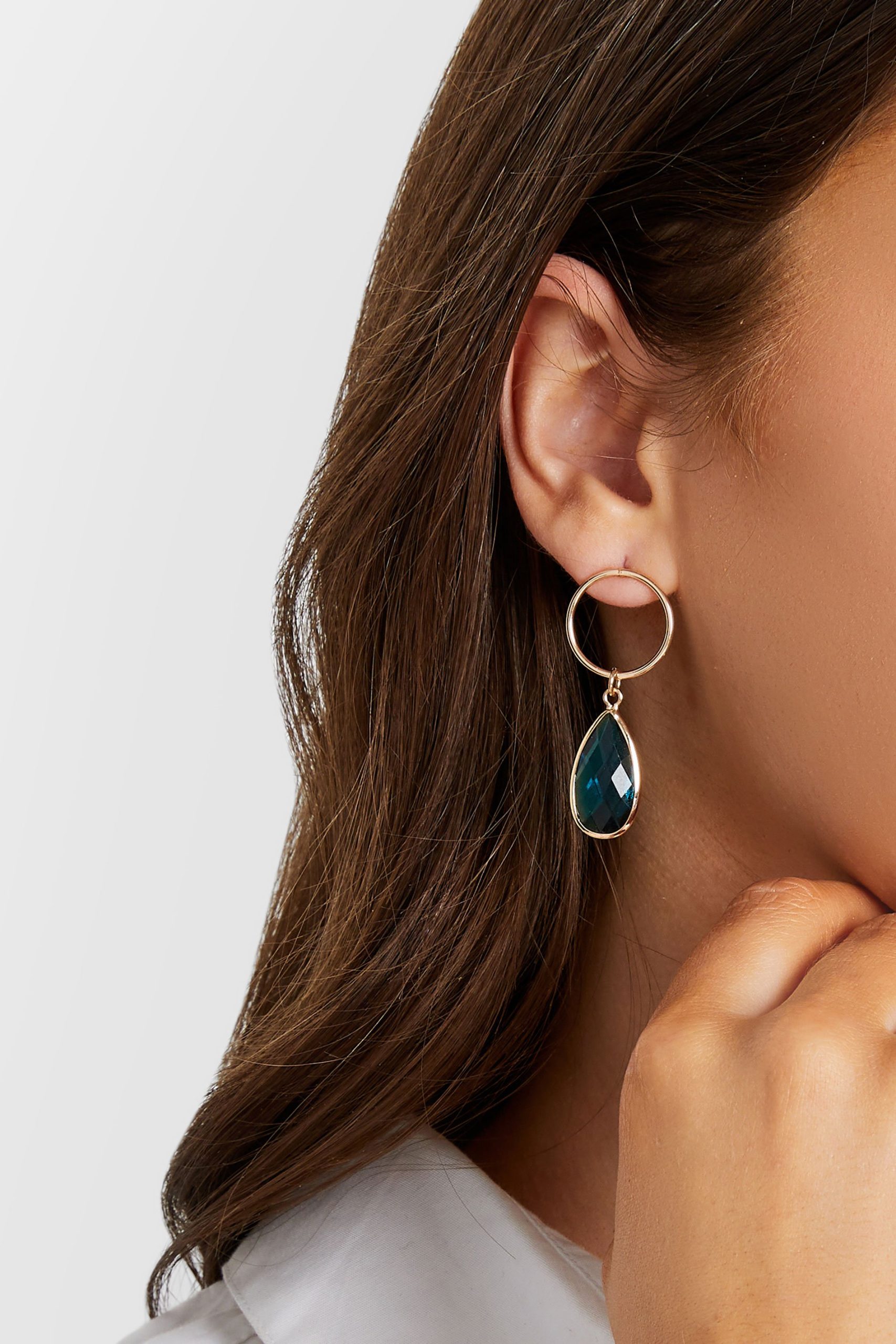 Oorbellen Met Traanvormige Hanger In Goud/Blauw