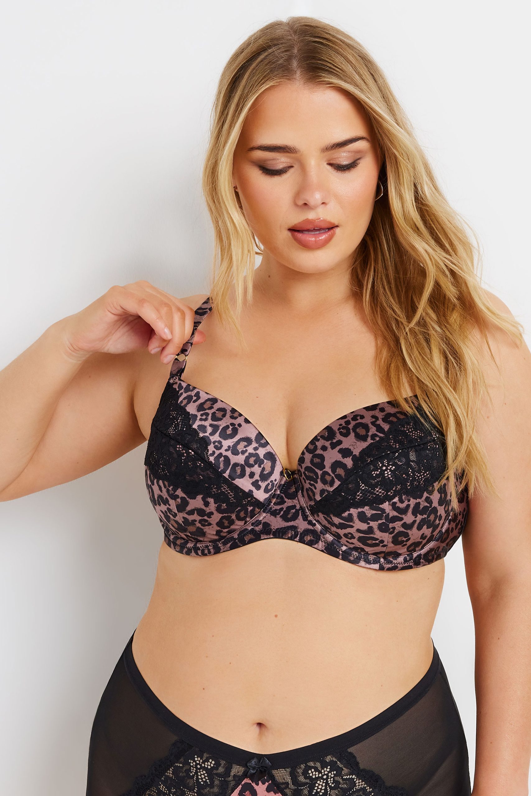 Yours Satijnen Tshirt Bh Met Luipaardprint En Kant Detail In Roze