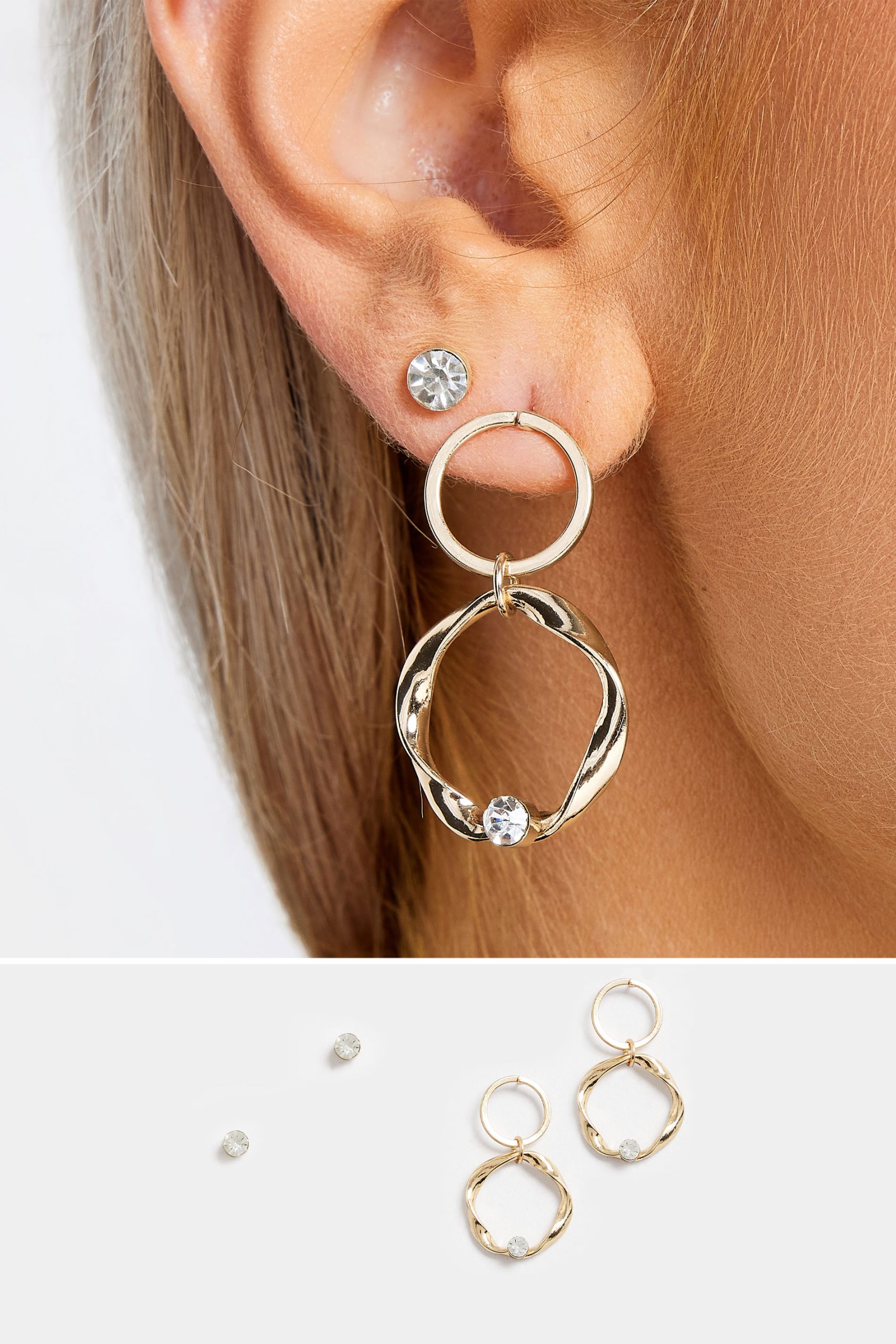 2Pack Goudkleurige Gedraaide Cirkel En Oorknopjesset