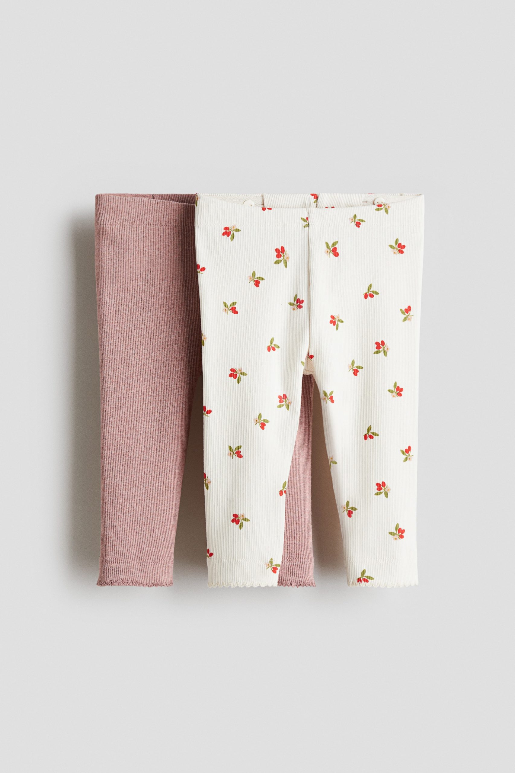H & M - Set van 2 geribde katoenen leggings - Roze