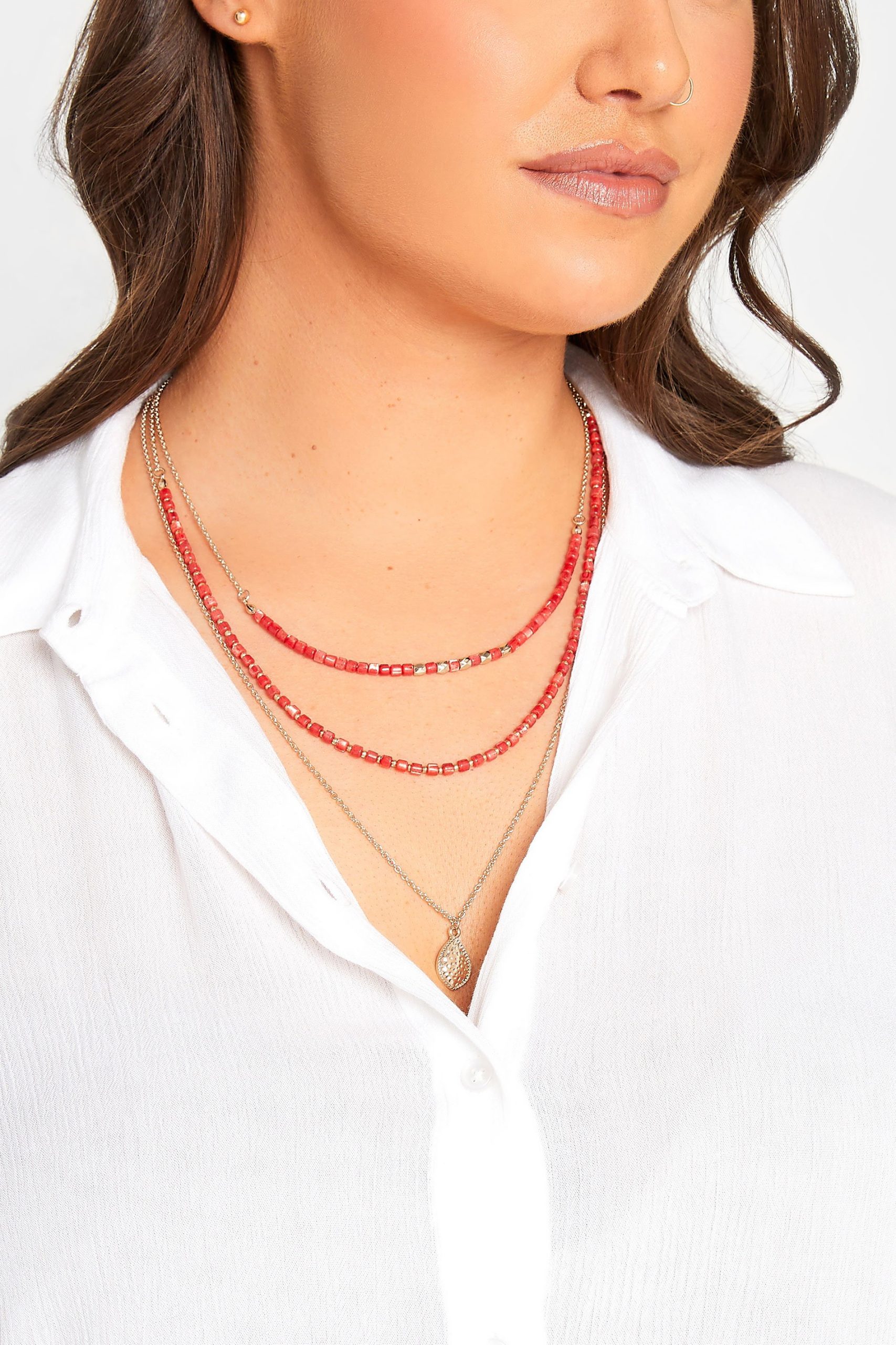 Gelaagde Ketting Met Kralen In Goud/Rood