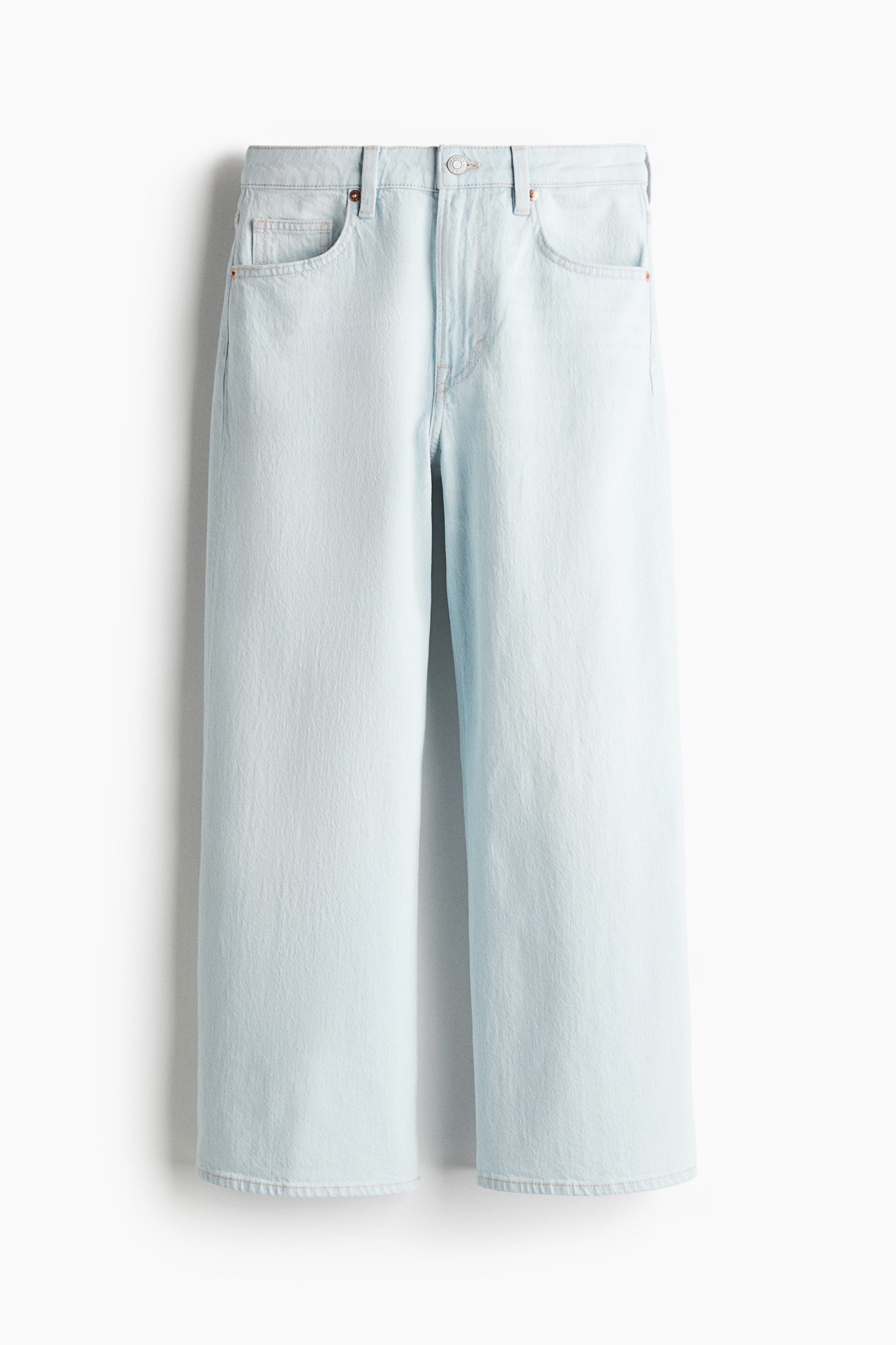 H & M - Wide High Cropped Jeans - Blauw
