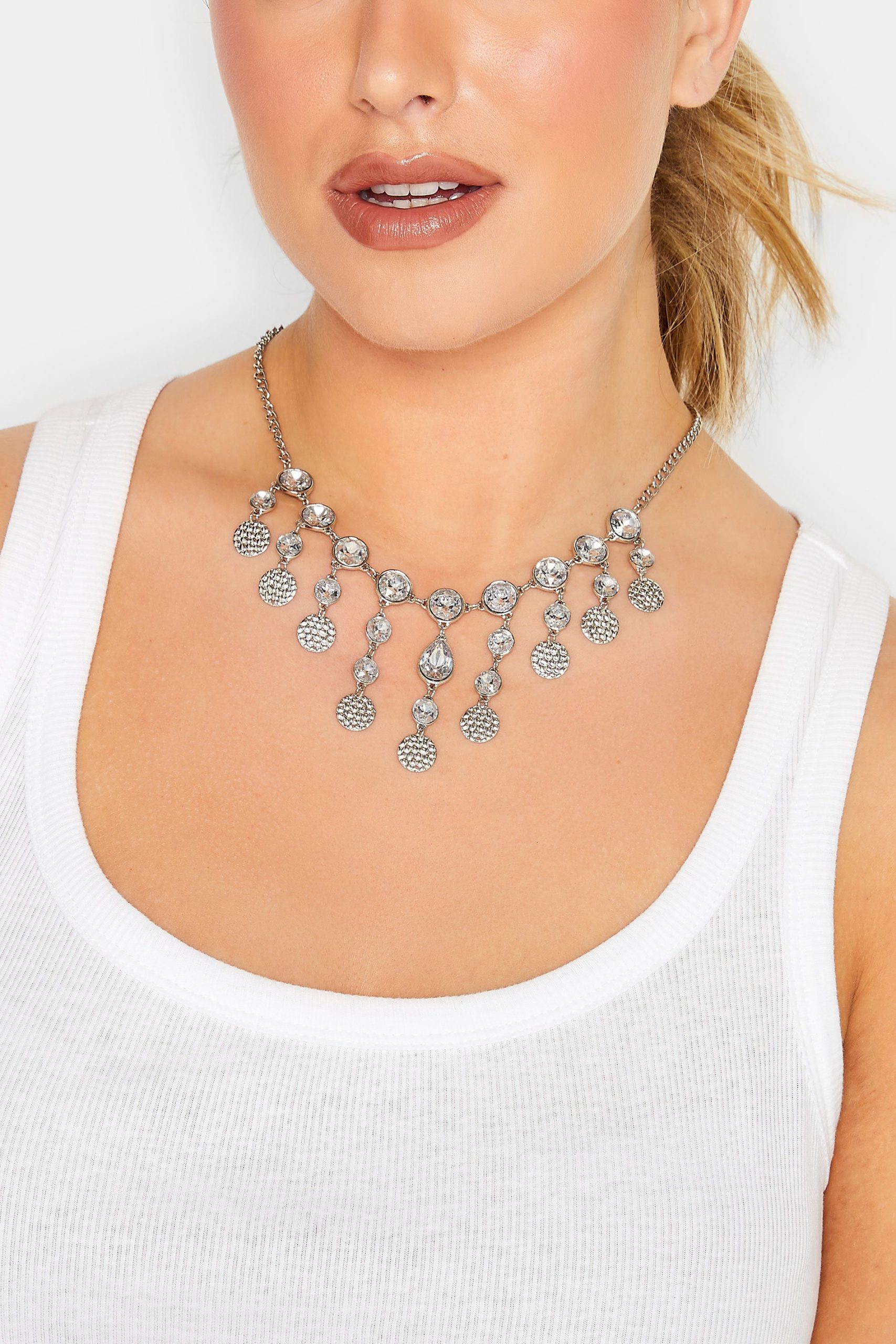 Ketting Met Diamantjes & Ronde Bedeltjes In Zilver