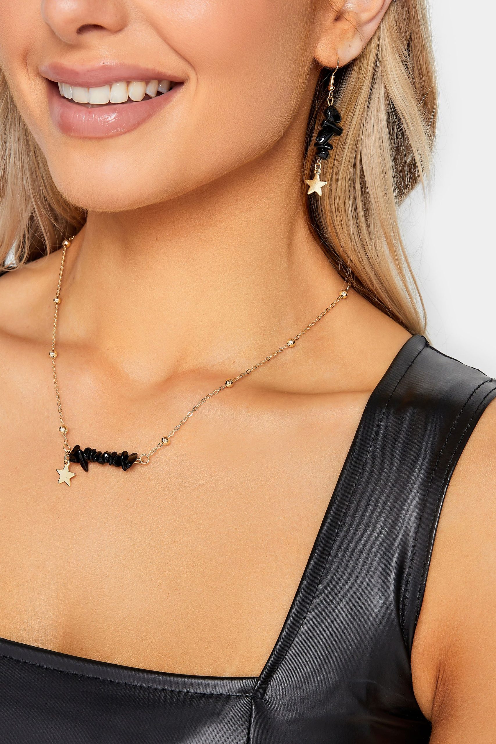 2Pack Gouden Set Met Stenen Sterketting En Oorbellen